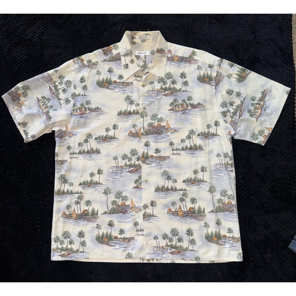 Pierre Cardin Men's Hawaiian Shirt Cotton Short Sleeve Button Up Size X-Large